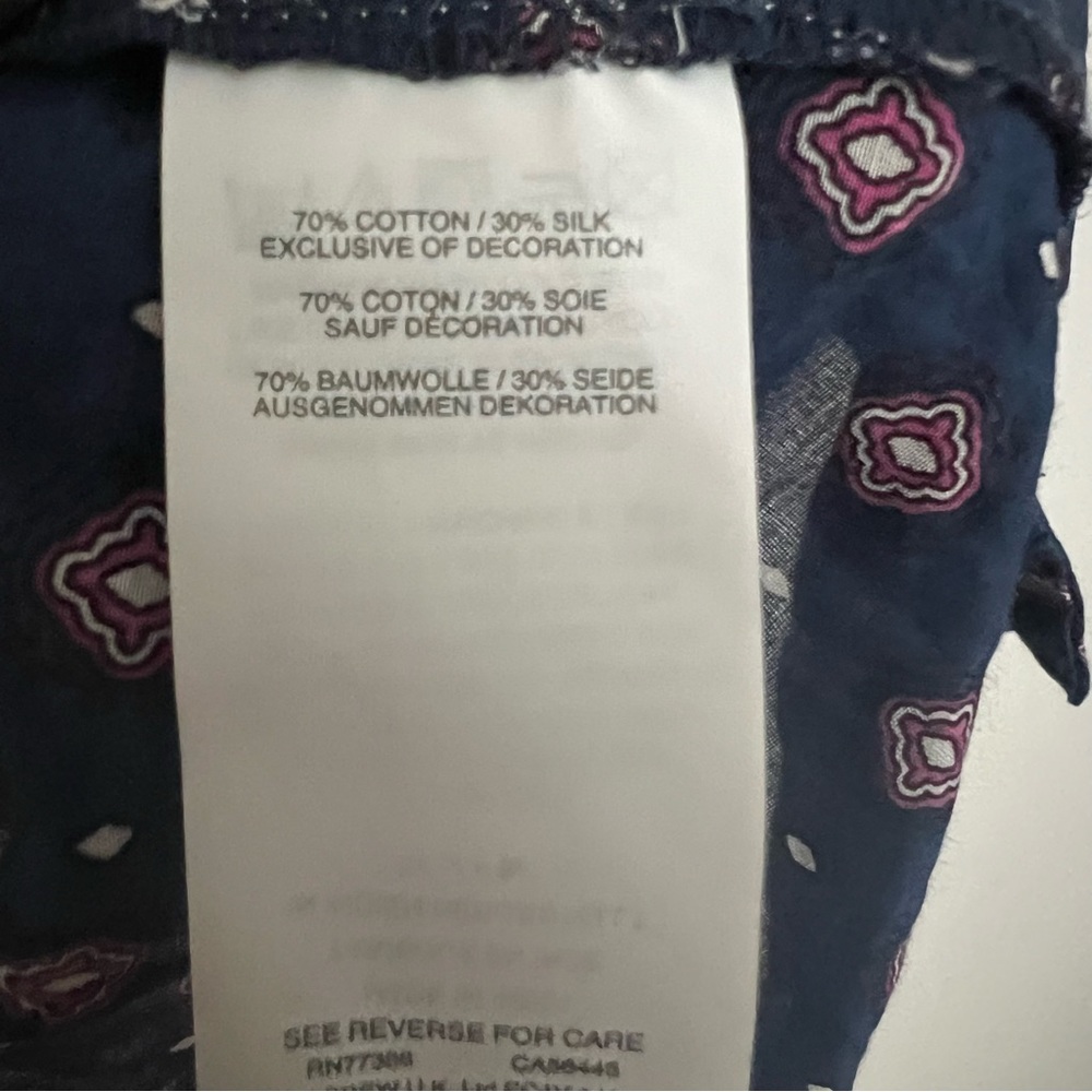 EUC-J Crew Embroidered Bell Sleeve Top Blue Red Printed Long Sleeve Blouse - Picture 7 of 9
